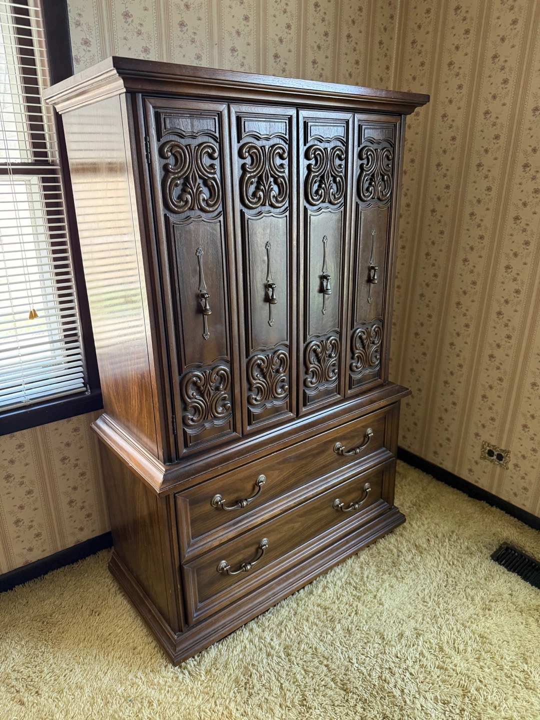 Vintage Wood Armoire Dresser