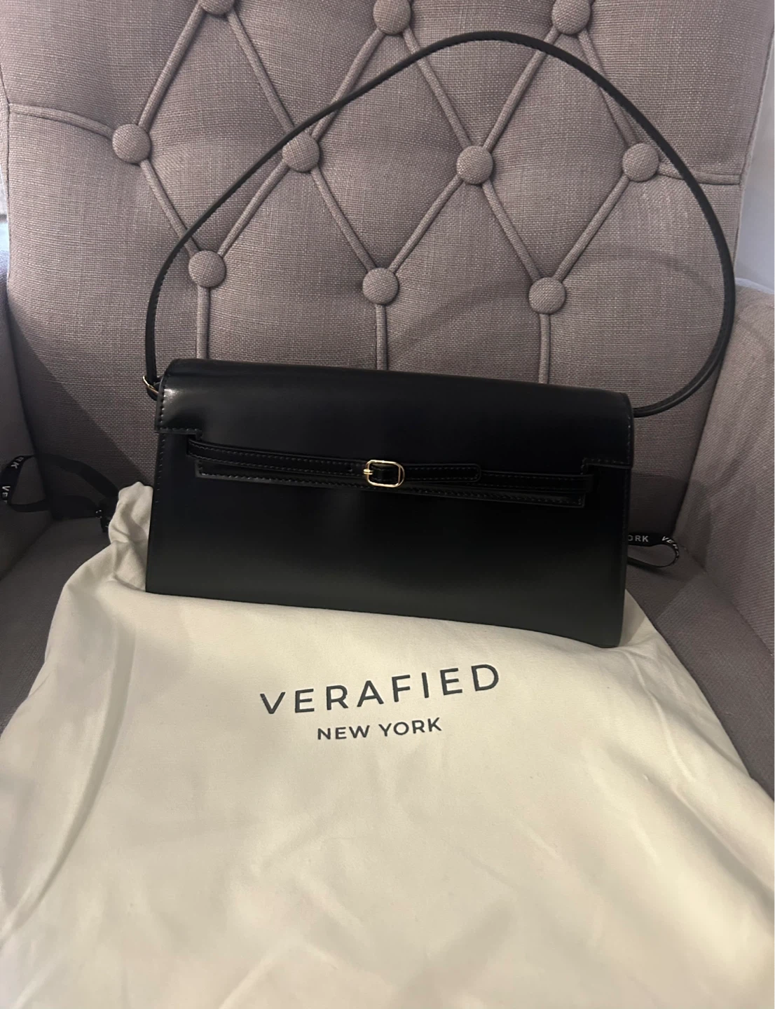 VERAFIED NEW YORK Black Leather Shoulder Bag