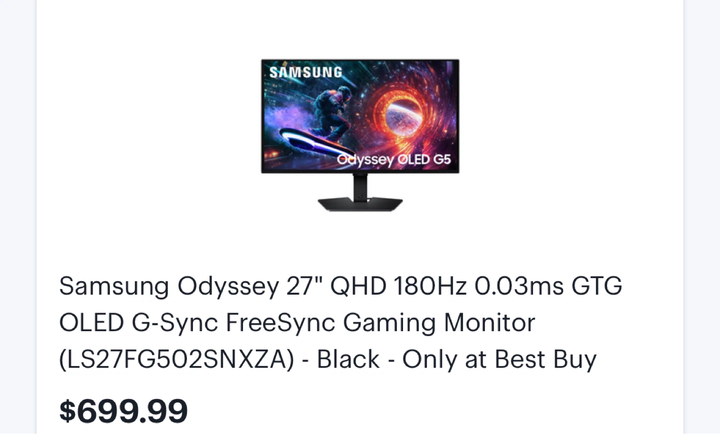 Samsung Odyssey G5 27" QHD 180Hz Gaming Monitor