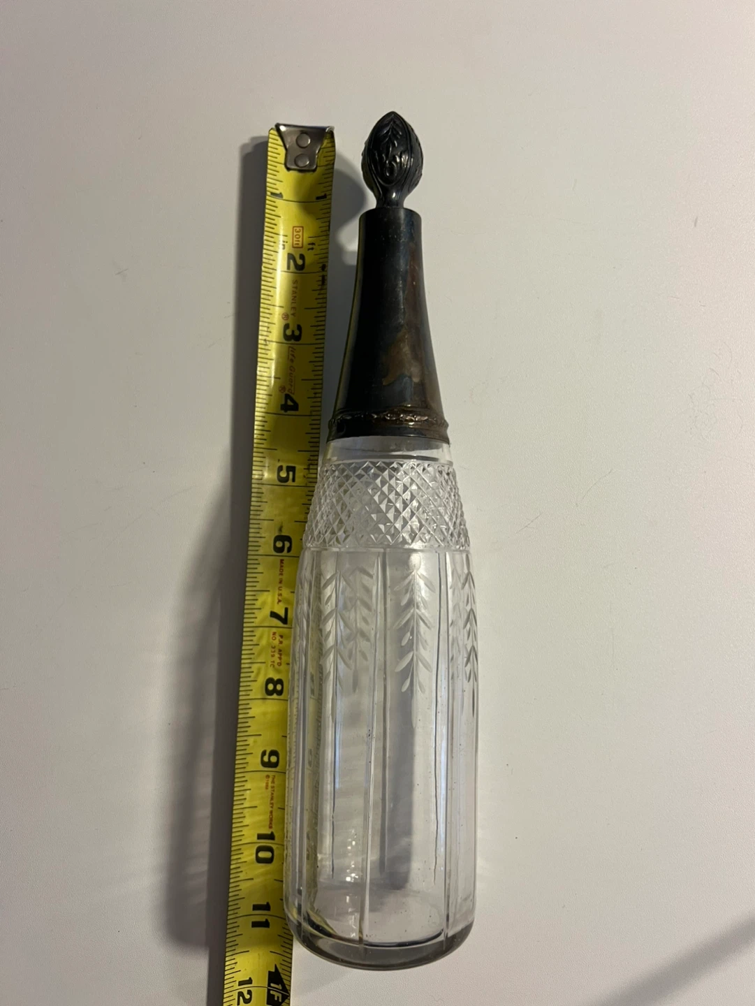 Vintage Etched Glass Decanter with Ornate Lid