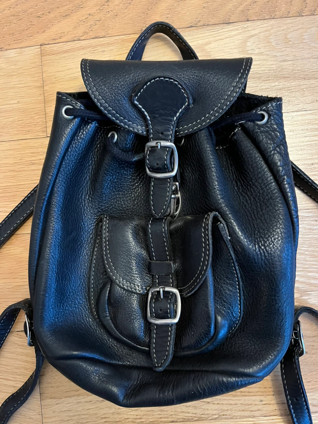 Roots Black Leather Mini Backpack