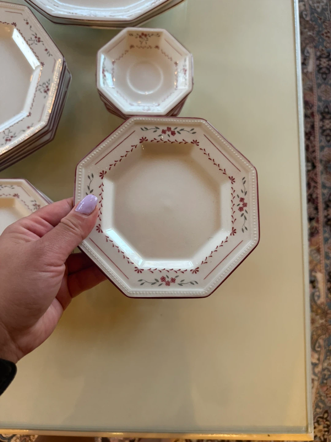 Octagonal Dinnerware Set with Floral Design - photo 4