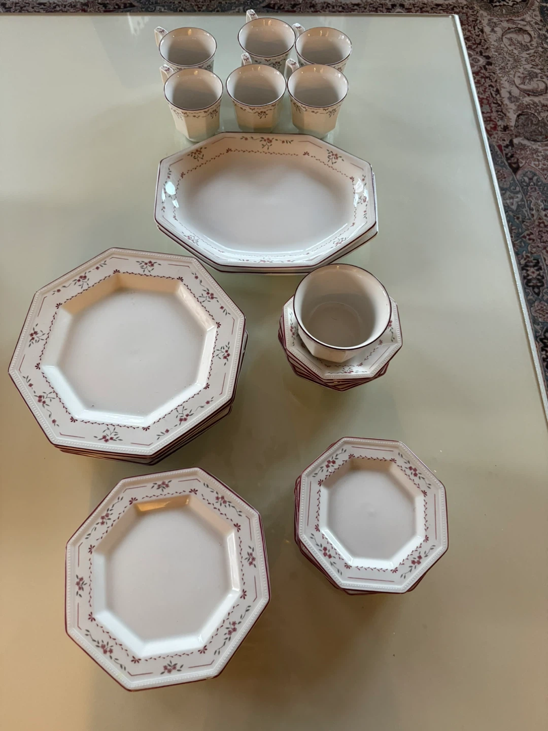 Octagonal Dinnerware Set with Floral Design