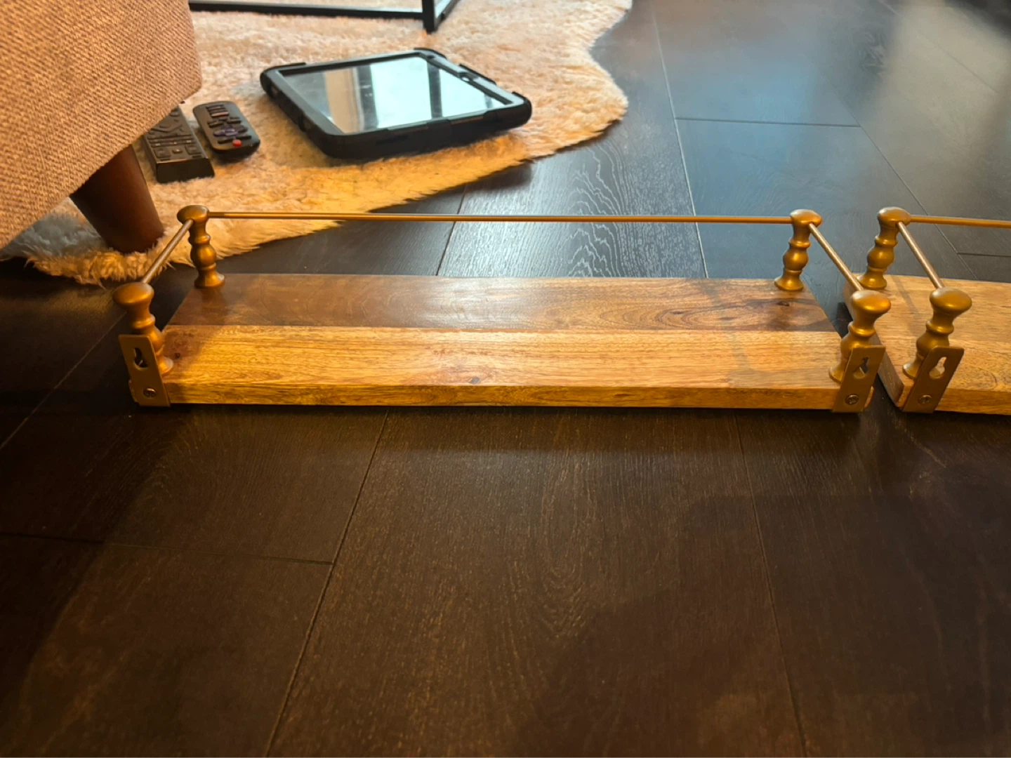 Wooden Wall Shelves with Gold Railing (Set of 2) - photo 2