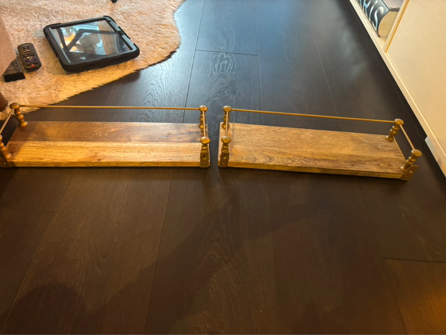 Wooden Wall Shelves with Gold Railing (Set of 2)