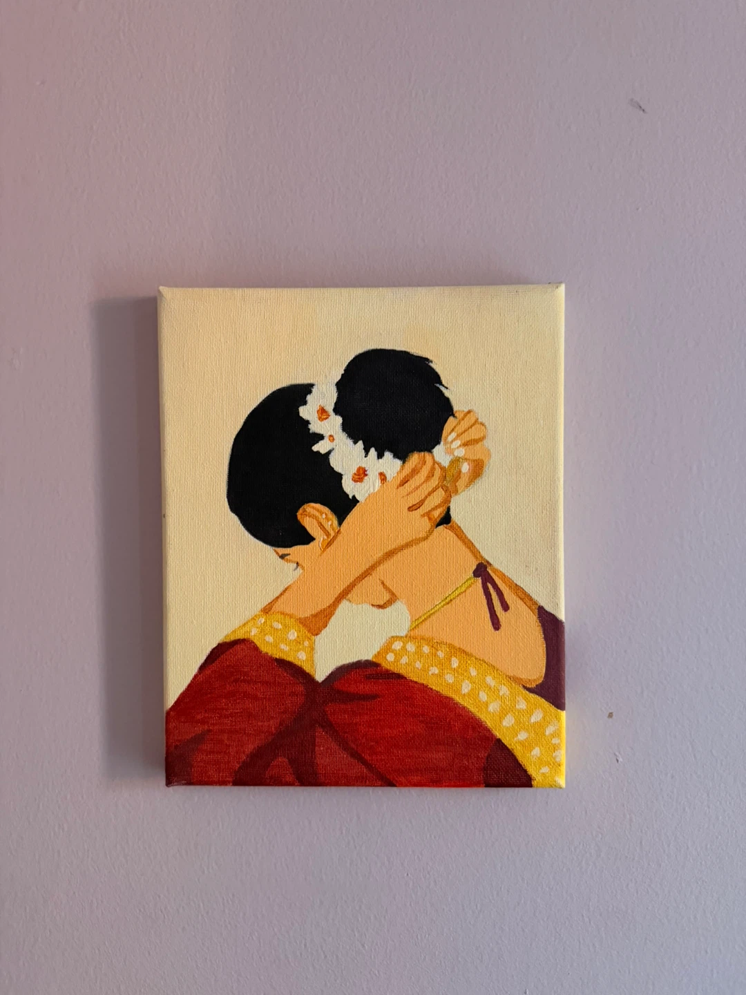 Original Art Canvas Painting of Woman with Flowers in Hair