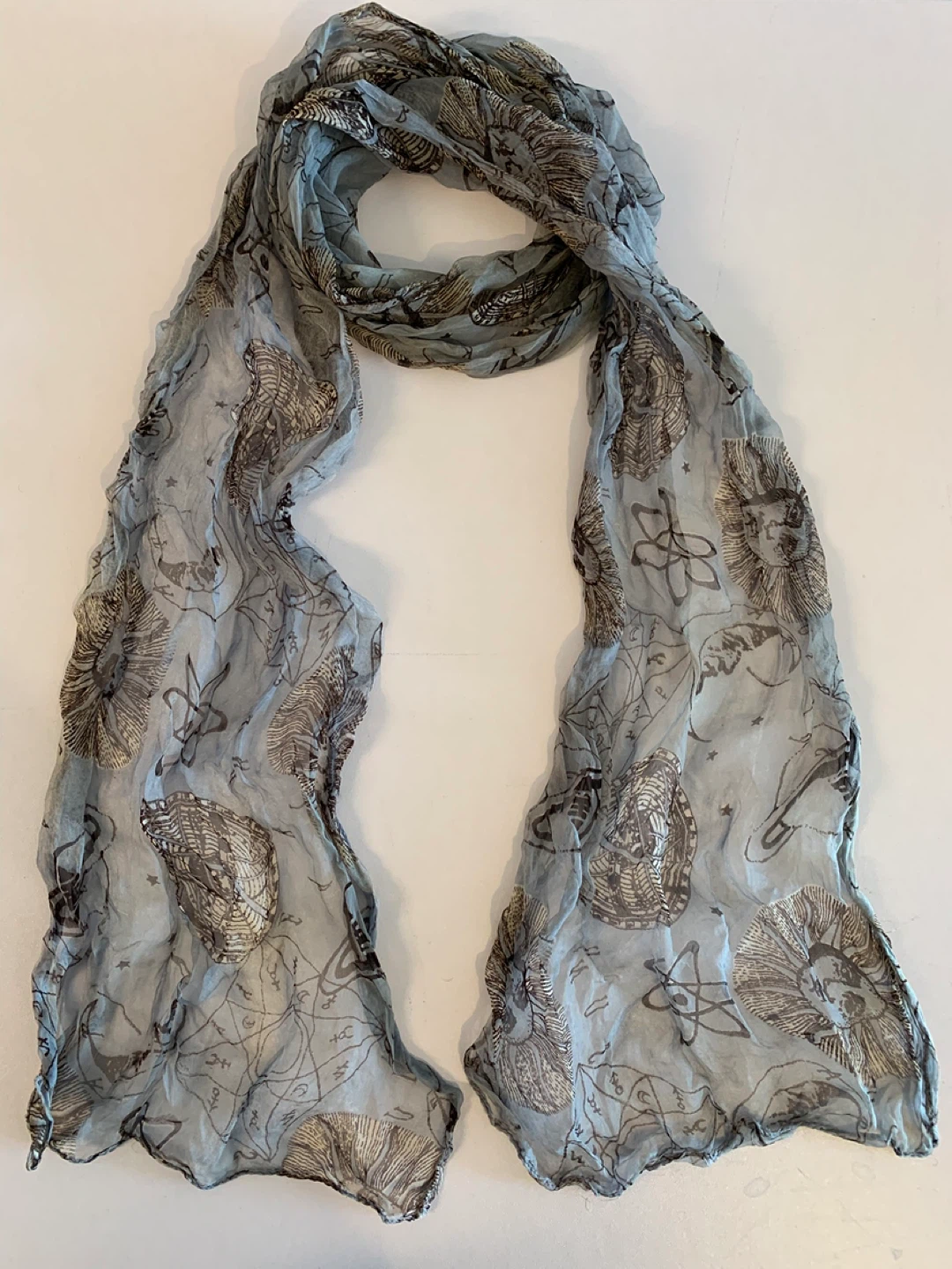 Lightweight Blue Scarf with Celestial Pattern