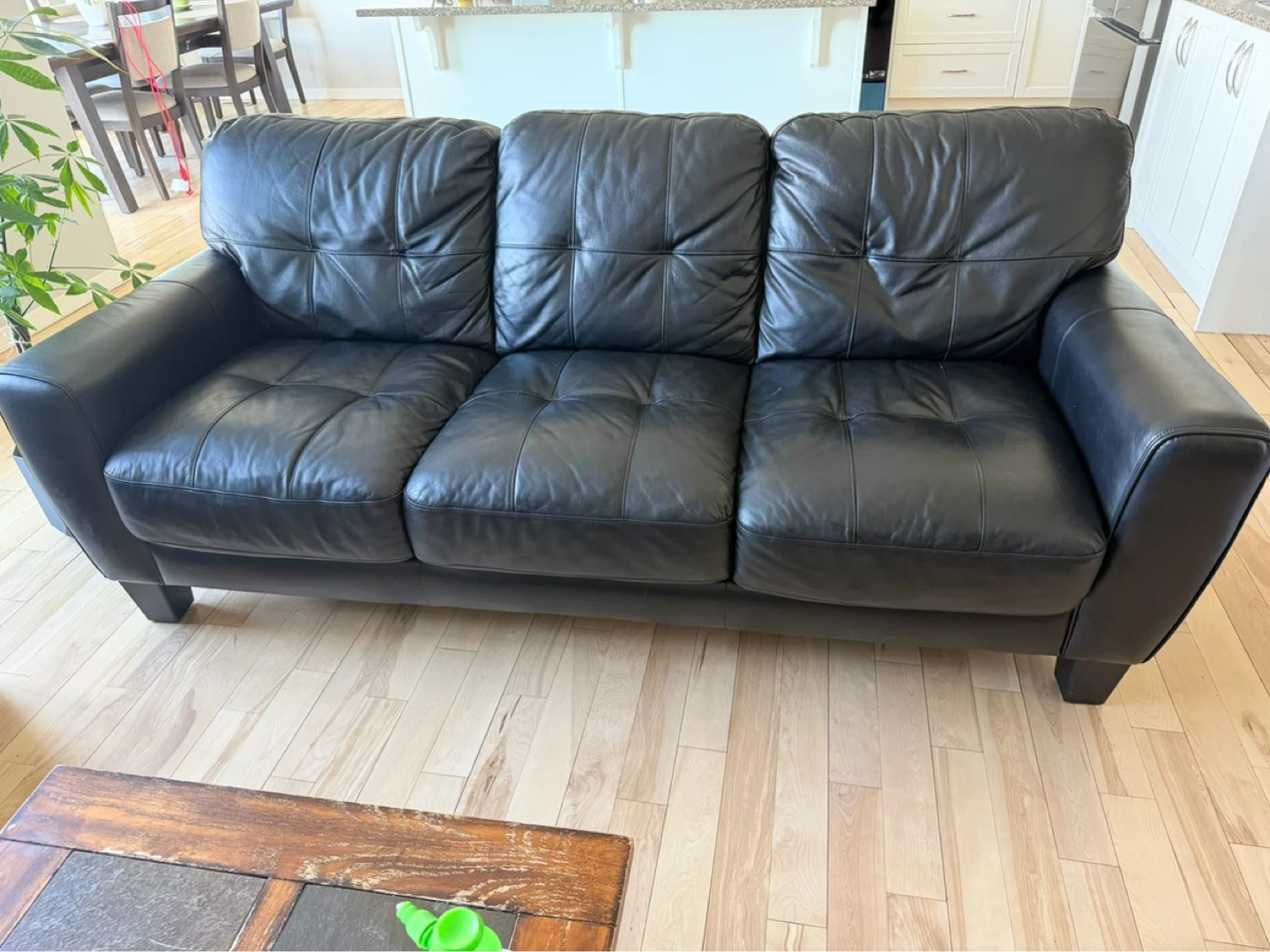 Black Leather 3-Seater Sofa