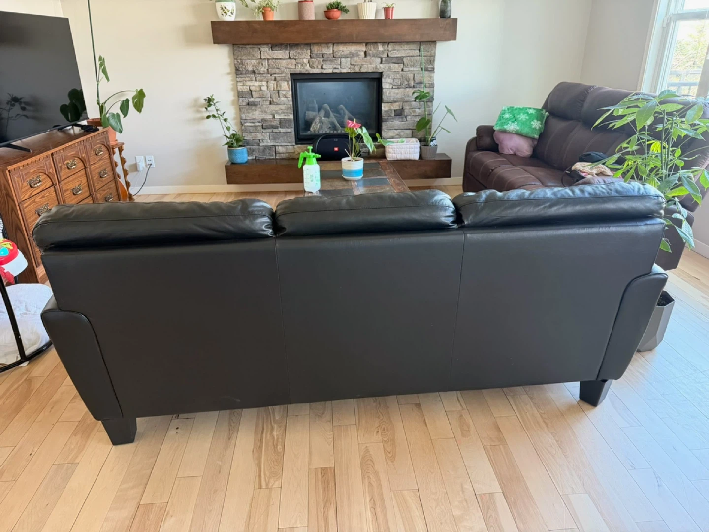 Black Leather 3-Seater Sofa - photo 2
