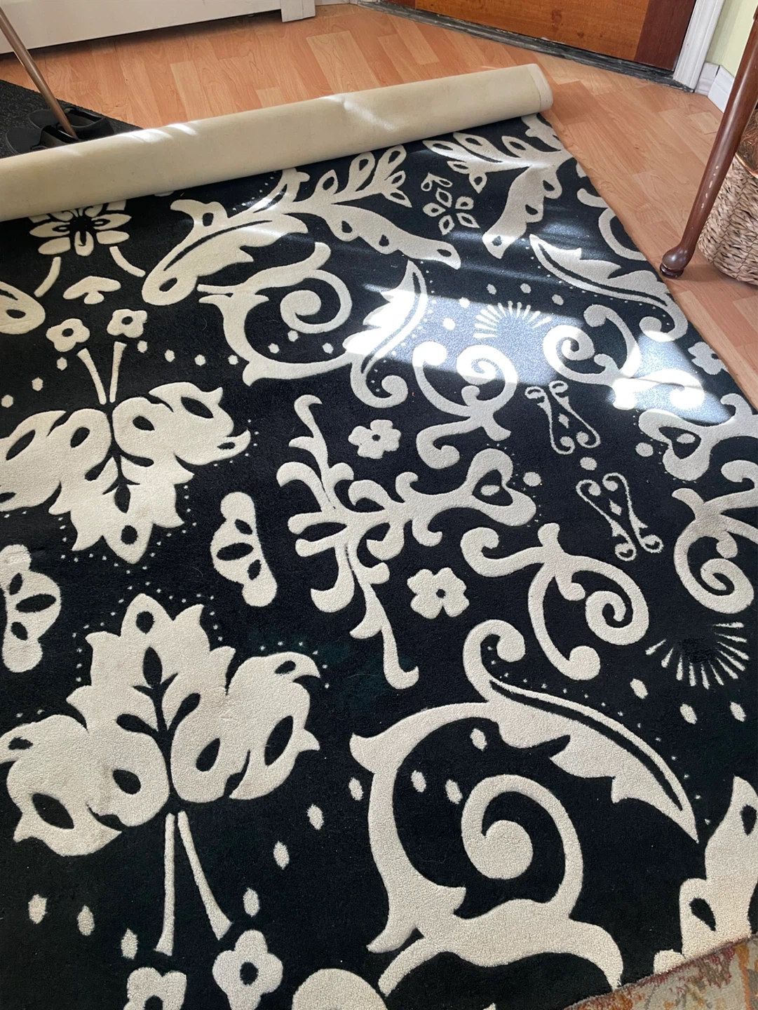 Black and White Damask Area Rug
