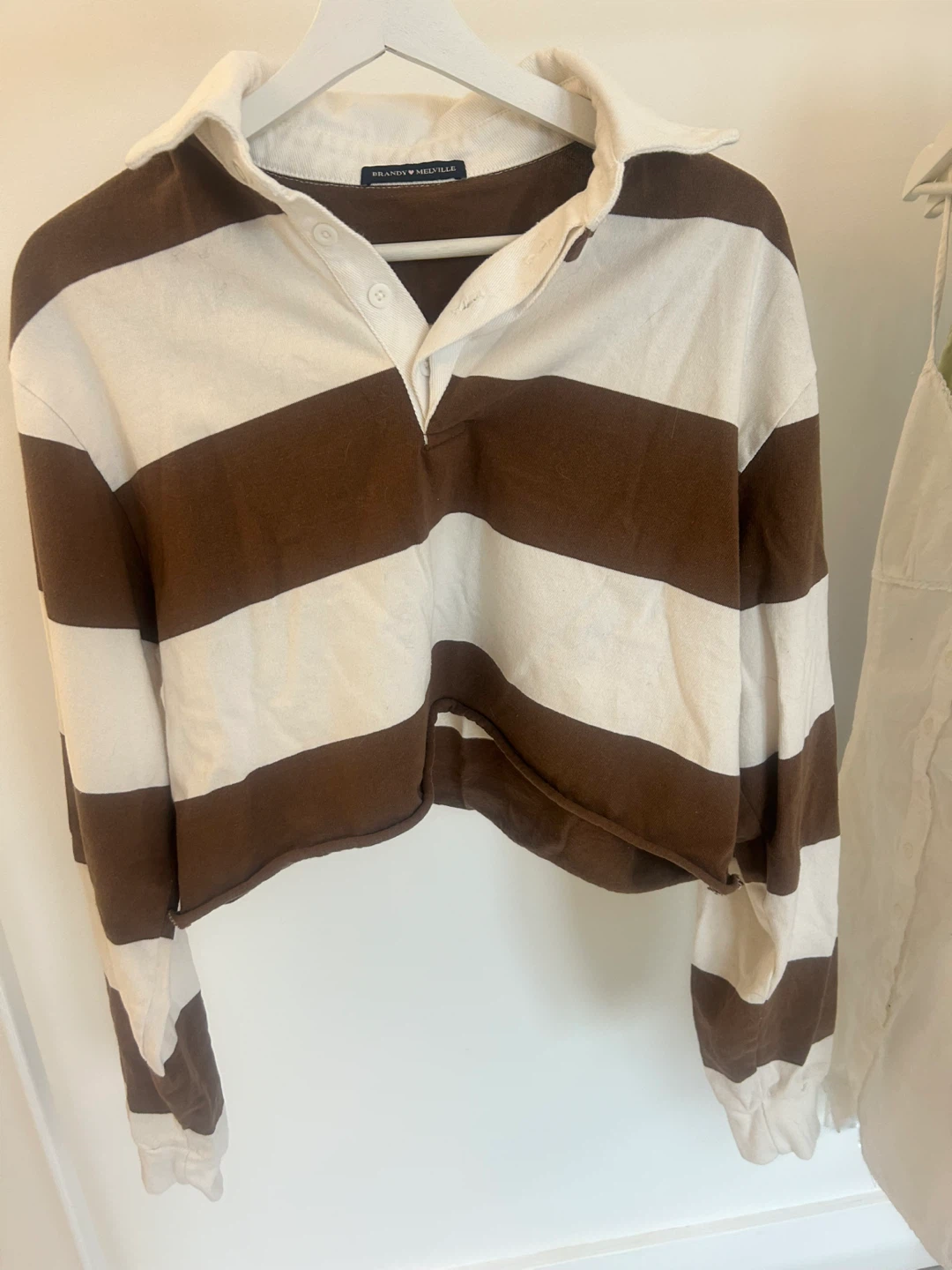 Brandy Melville Brown & White Striped Rugby Shirt