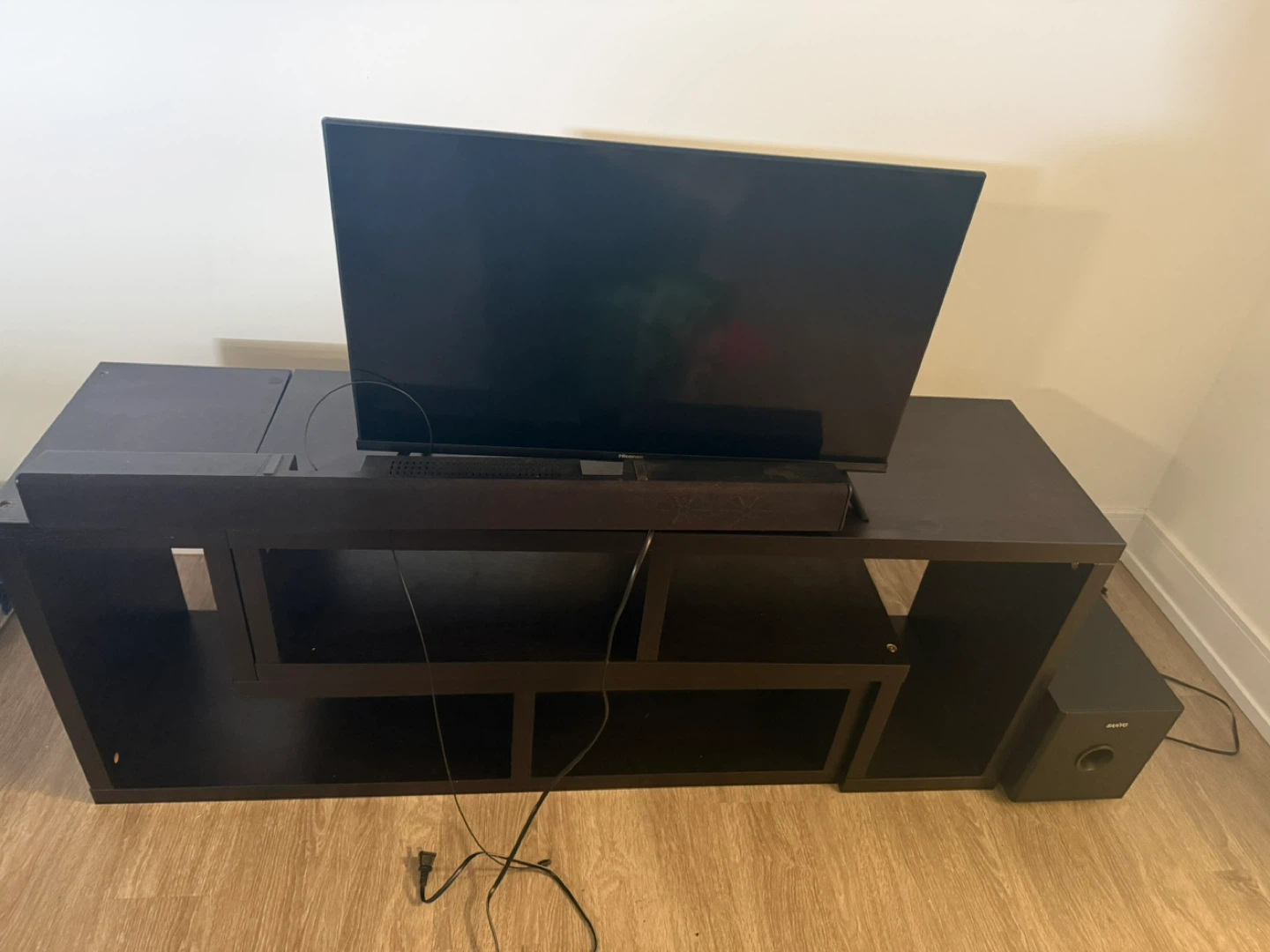 Dark Brown TV Stand and Soundbar