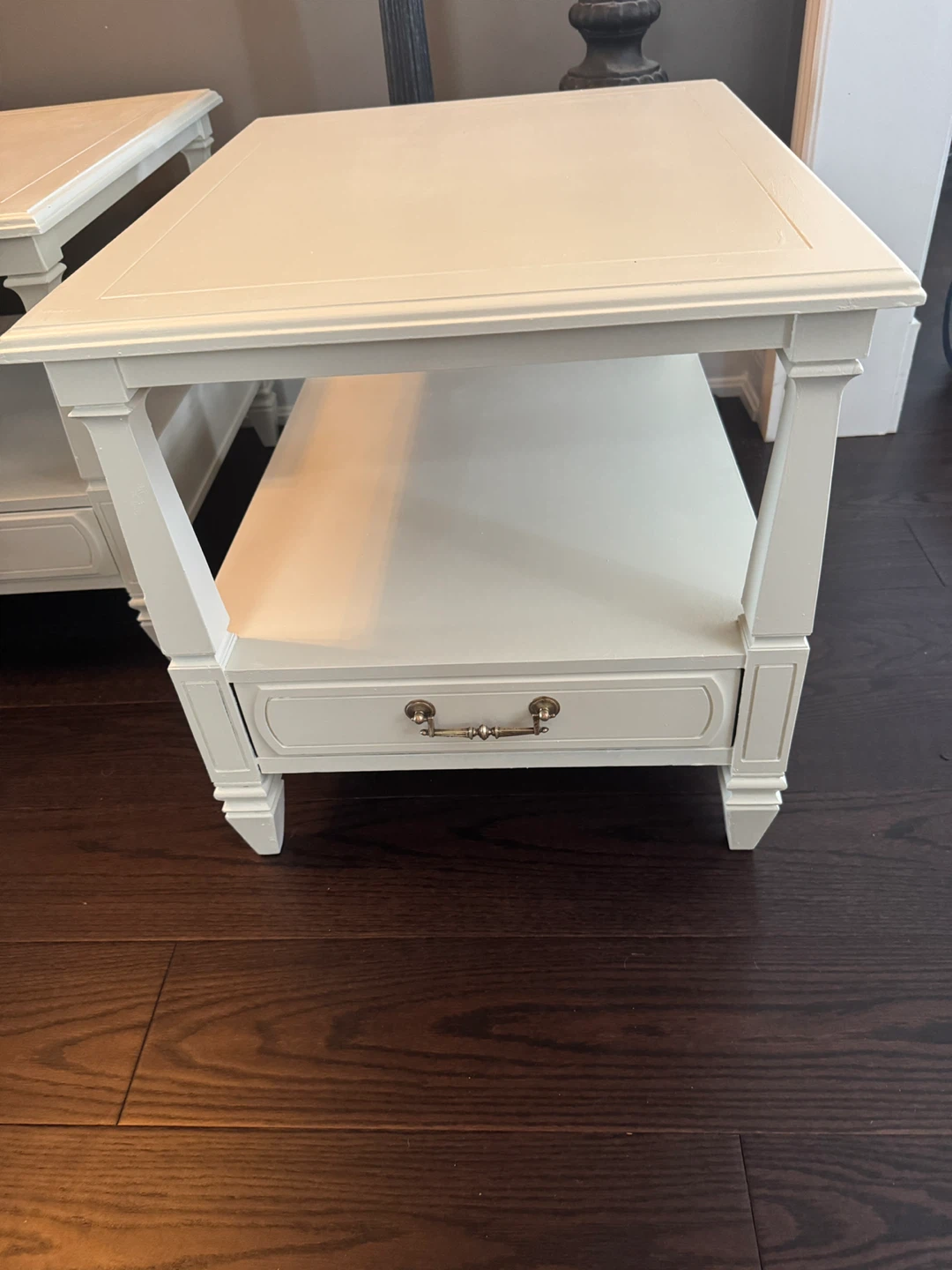 Pair of Cream End Tables with Drawer - photo 3
