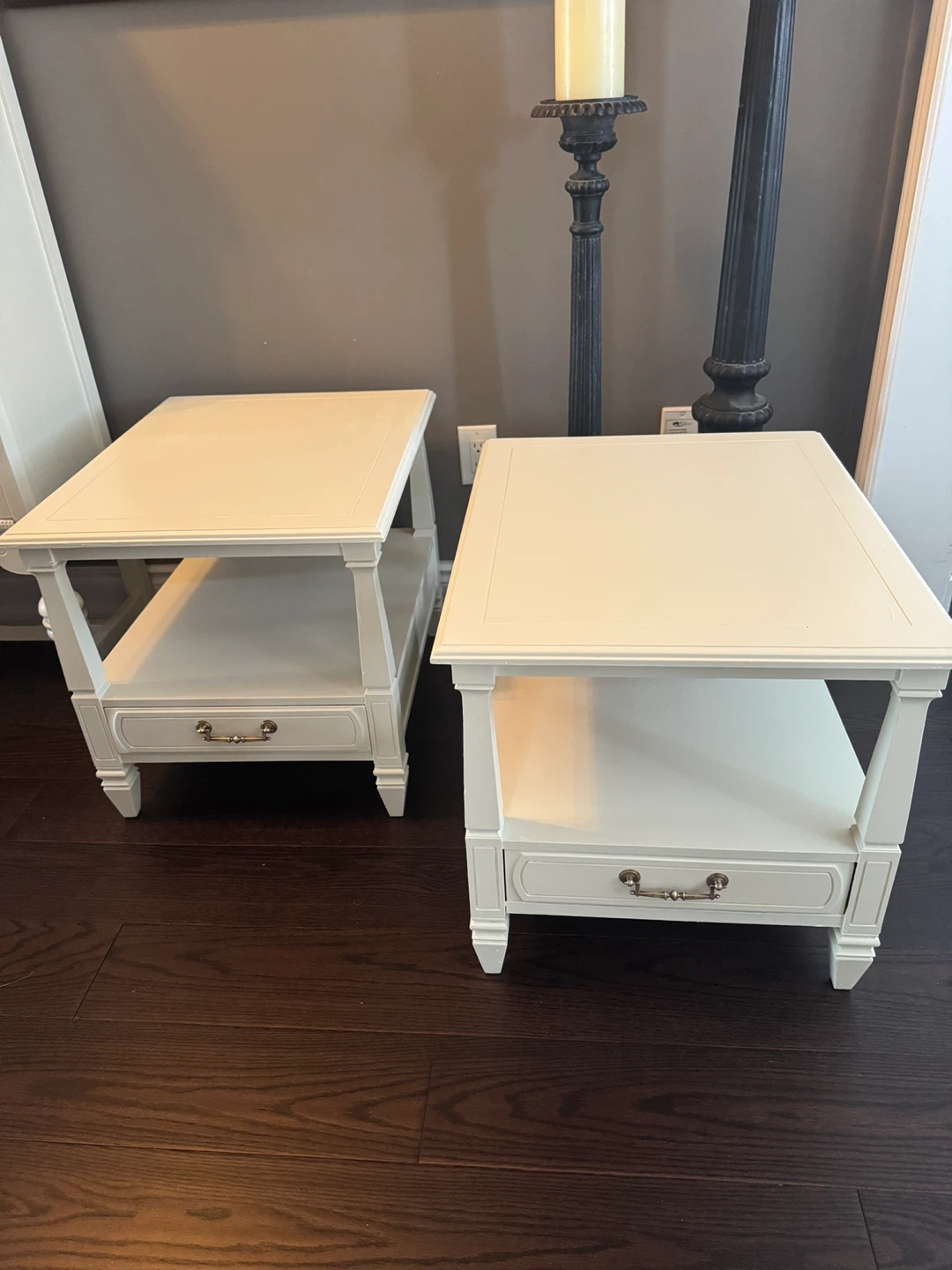 Pair of Cream End Tables with Drawer