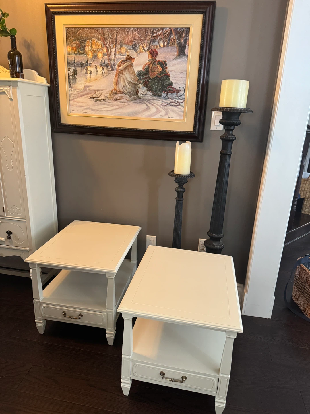 Pair of Cream End Tables with Drawer - photo 2