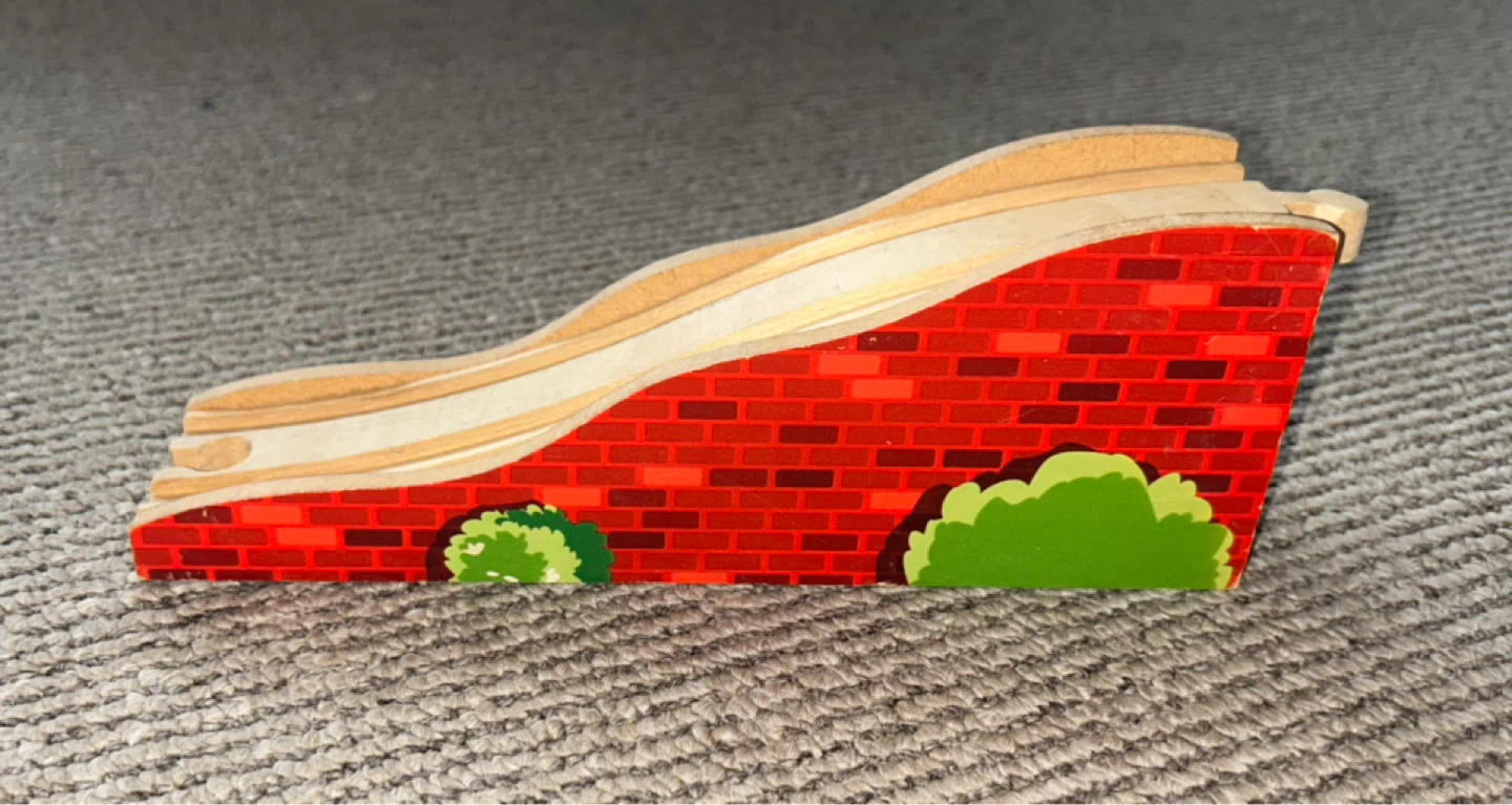 Wooden Train Track Ramp with Red Brick Design - photo 2
