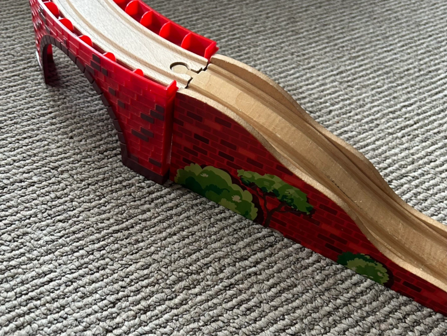 Wooden Train Track Ramp with Red Brick Design - photo 3