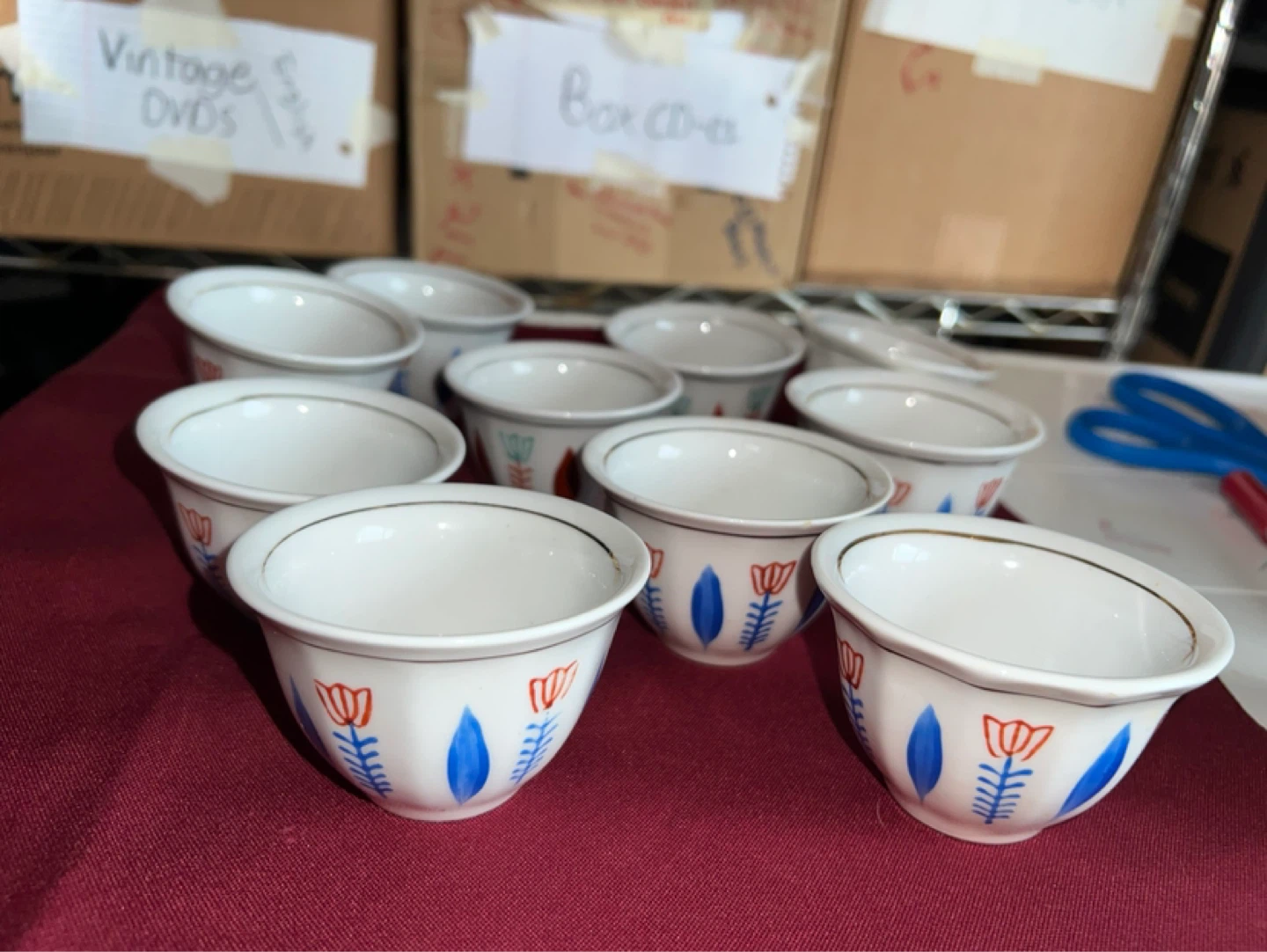 Set of 8 White Ceramic Demitasse Cups with Floral Design - photo 2