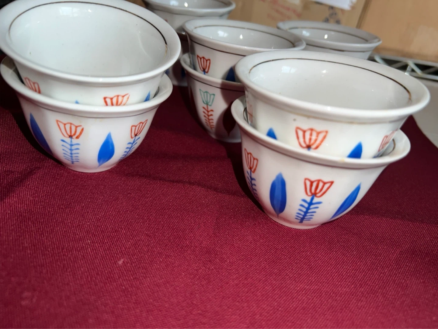 Set of 8 White Ceramic Demitasse Cups with Floral Design - photo 3