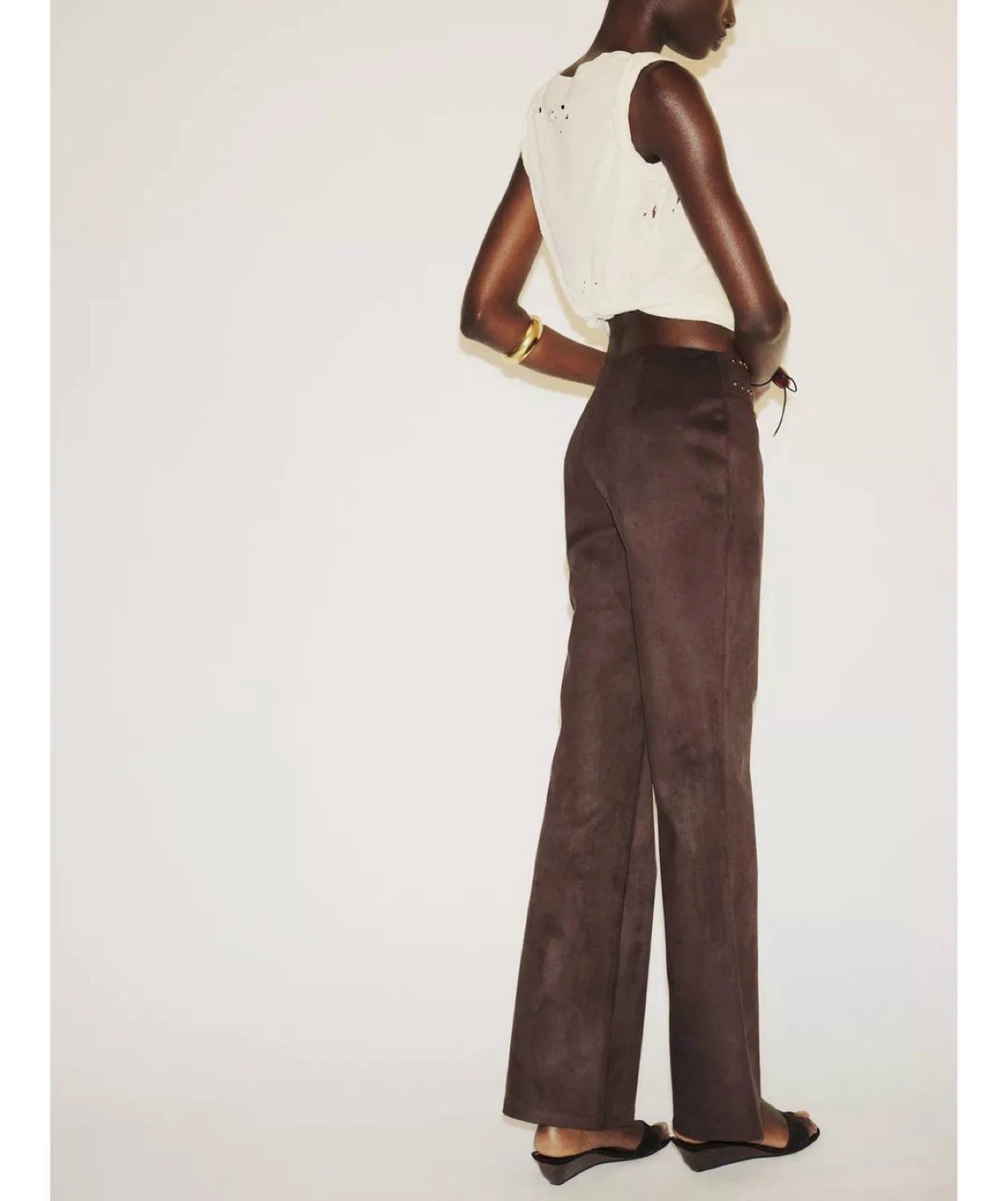 Dark brown studded flared pants Zara, size L - photo 4