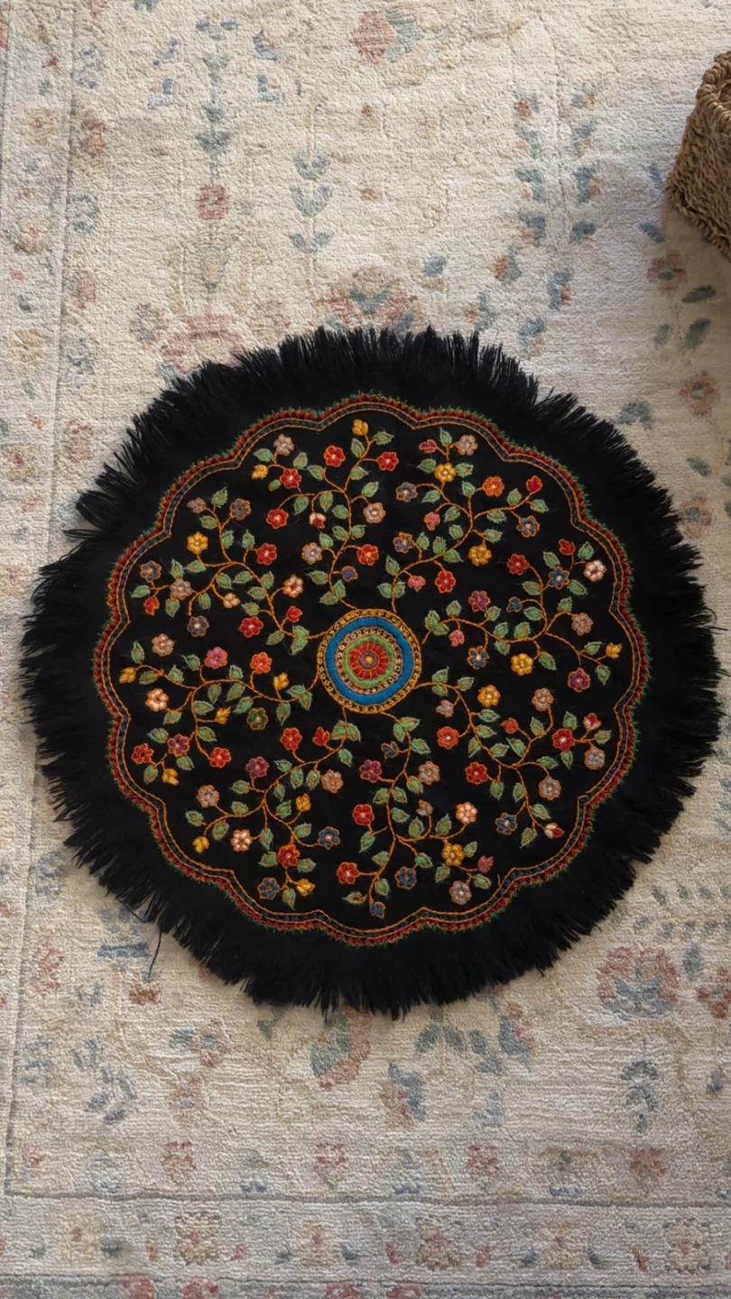 Round Embroidered Floral Table Runner
