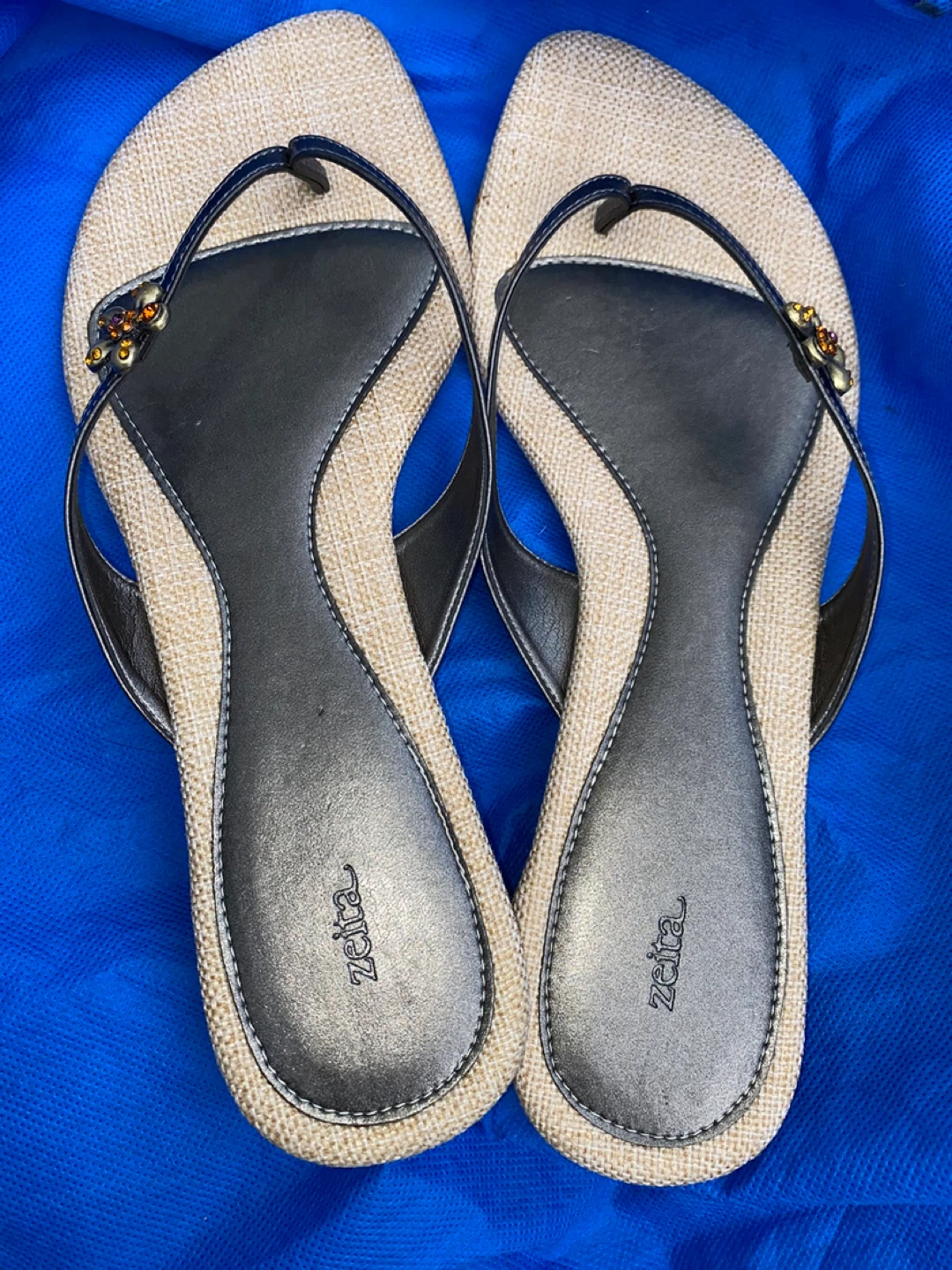 Zella Flip Flops Womens Size 8 Tan Embellished Thong Sandals