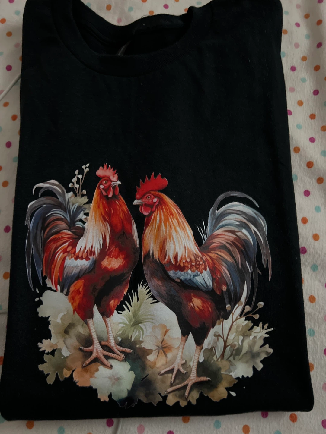 Black T-Shirt with Rooster Graphic
