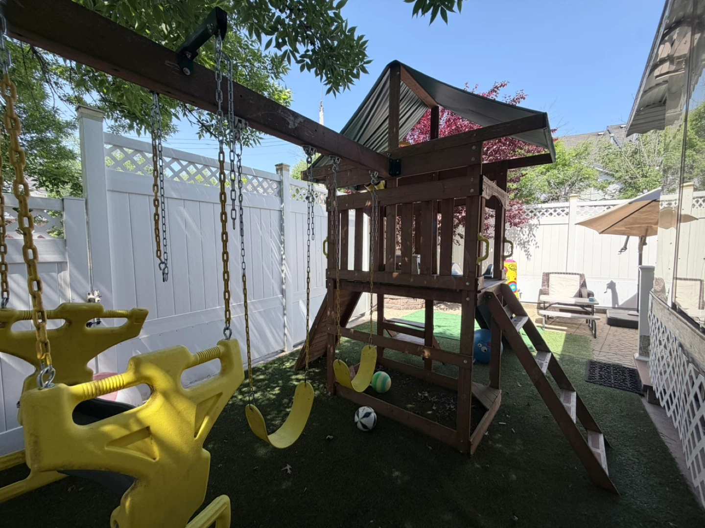 Wooden Playground Swing Set with Slide