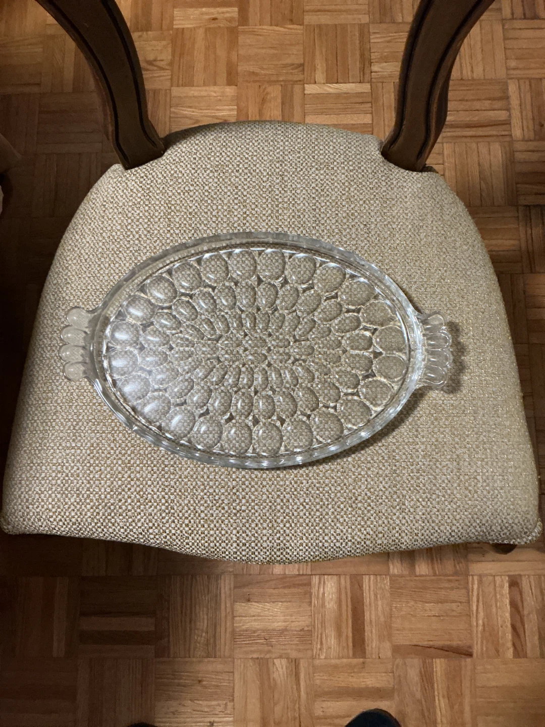 Oval Glass Serving Platter with Embossed Pattern