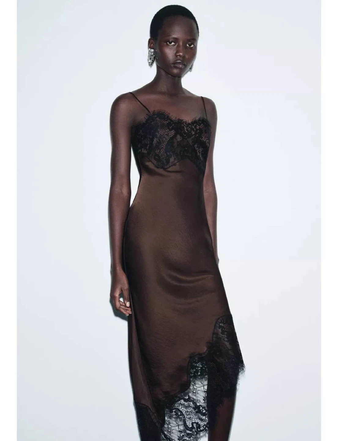 ZARA Asymmetric Satin Lace Dress – Size S (New Collection) - photo 3