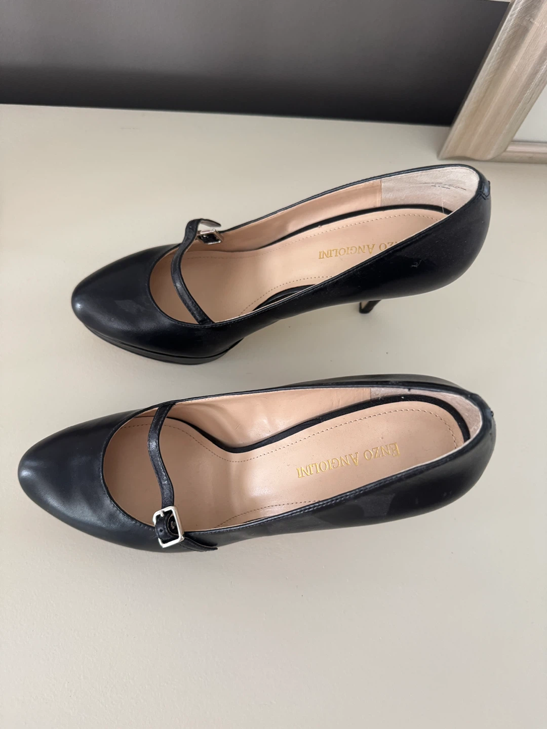 Enzo Angiolini Black Leather Mary Jane Heels
