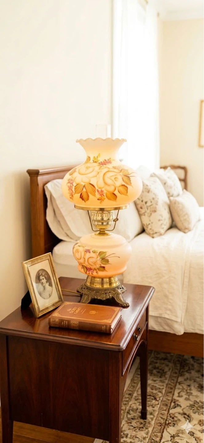 Large Vintage Floral Hurricane Lamp