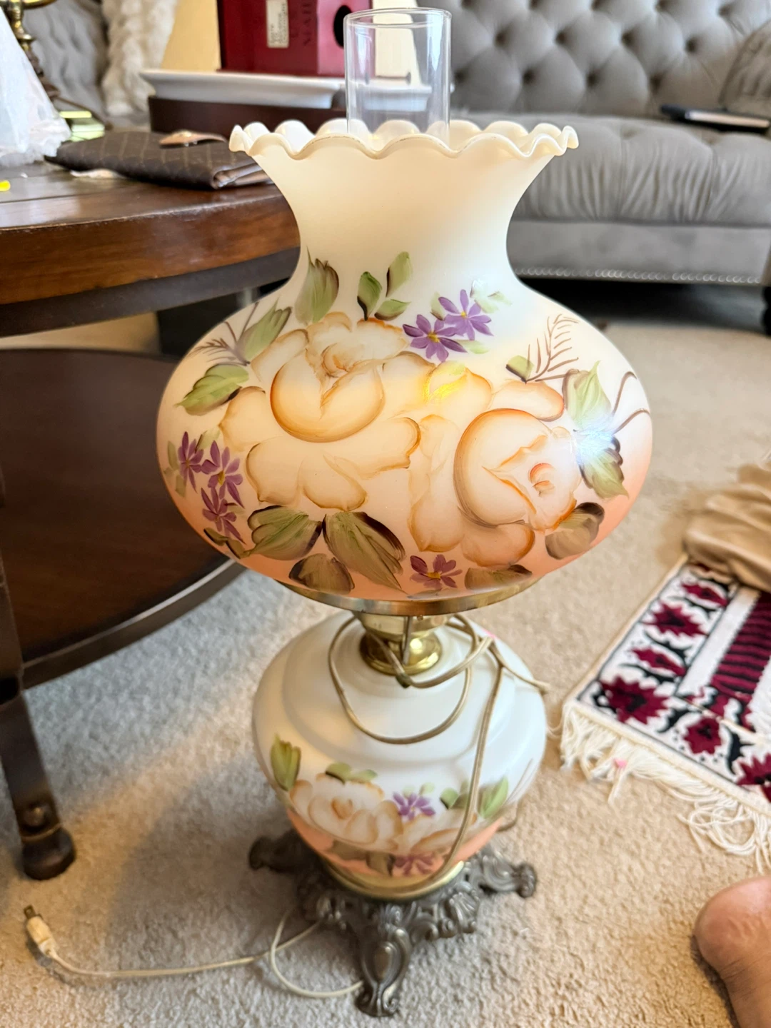 Large Vintage Floral Hurricane Lamp - photo 3