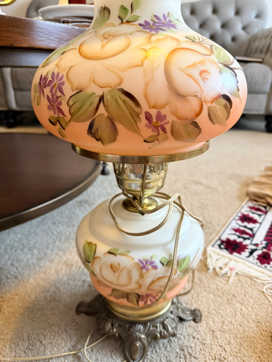 Large Vintage Floral Hurricane Lamp - photo 4