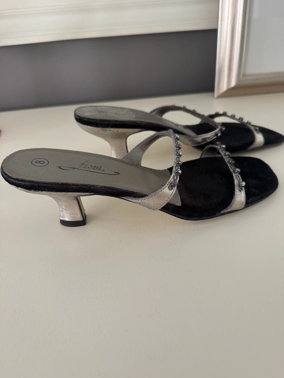 Fioni Black Silver Embellished Heeled Sandals Size 8 - photo 3