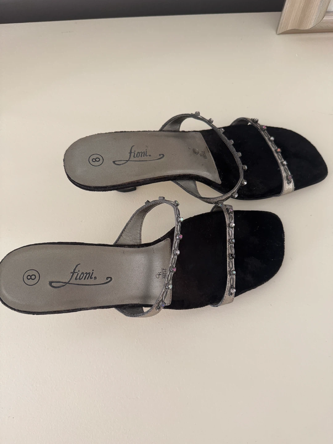 Fioni Black Silver Embellished Heeled Sandals Size 8