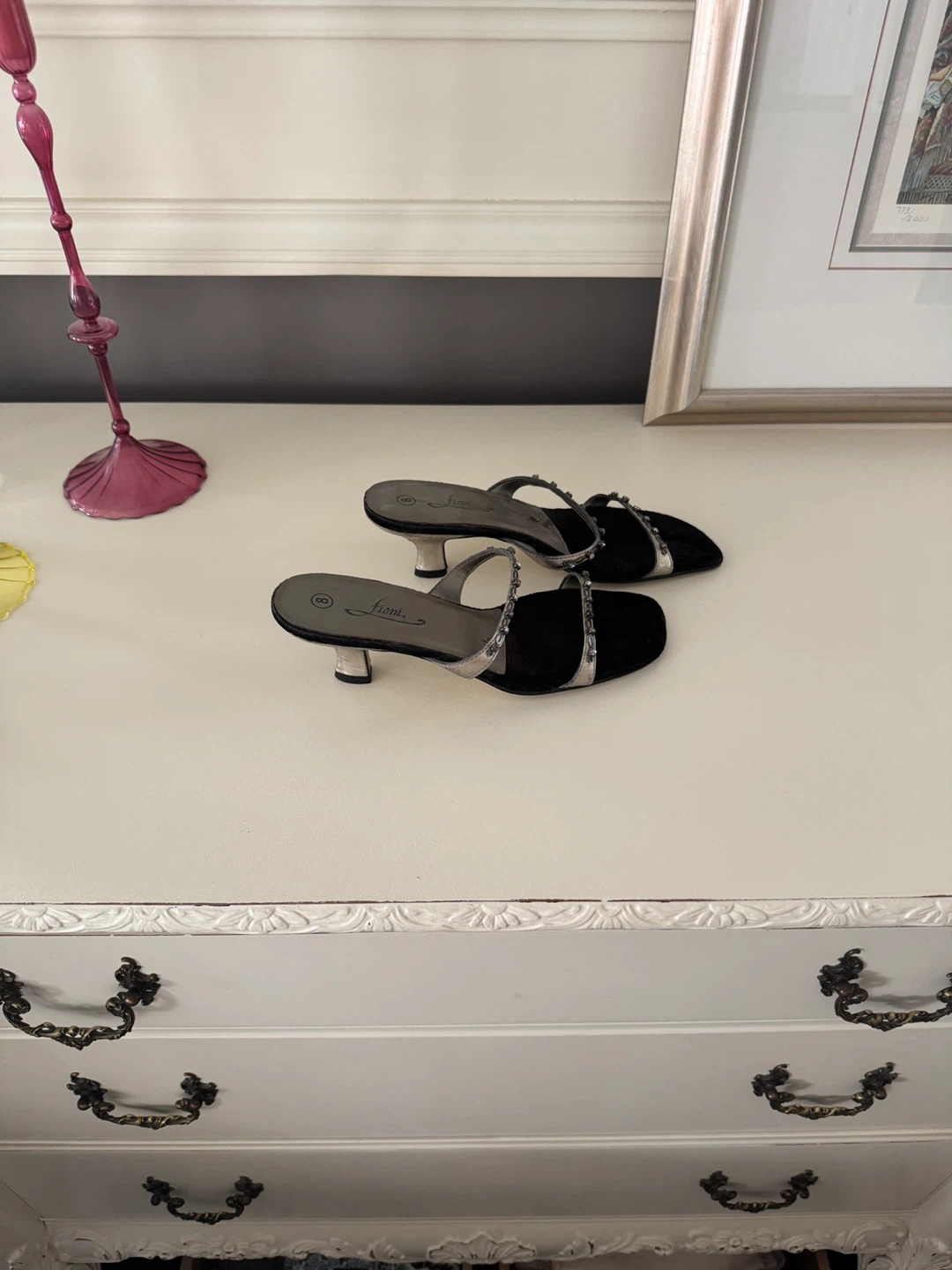 Fioni Black Silver Embellished Heeled Sandals Size 8 - photo 4