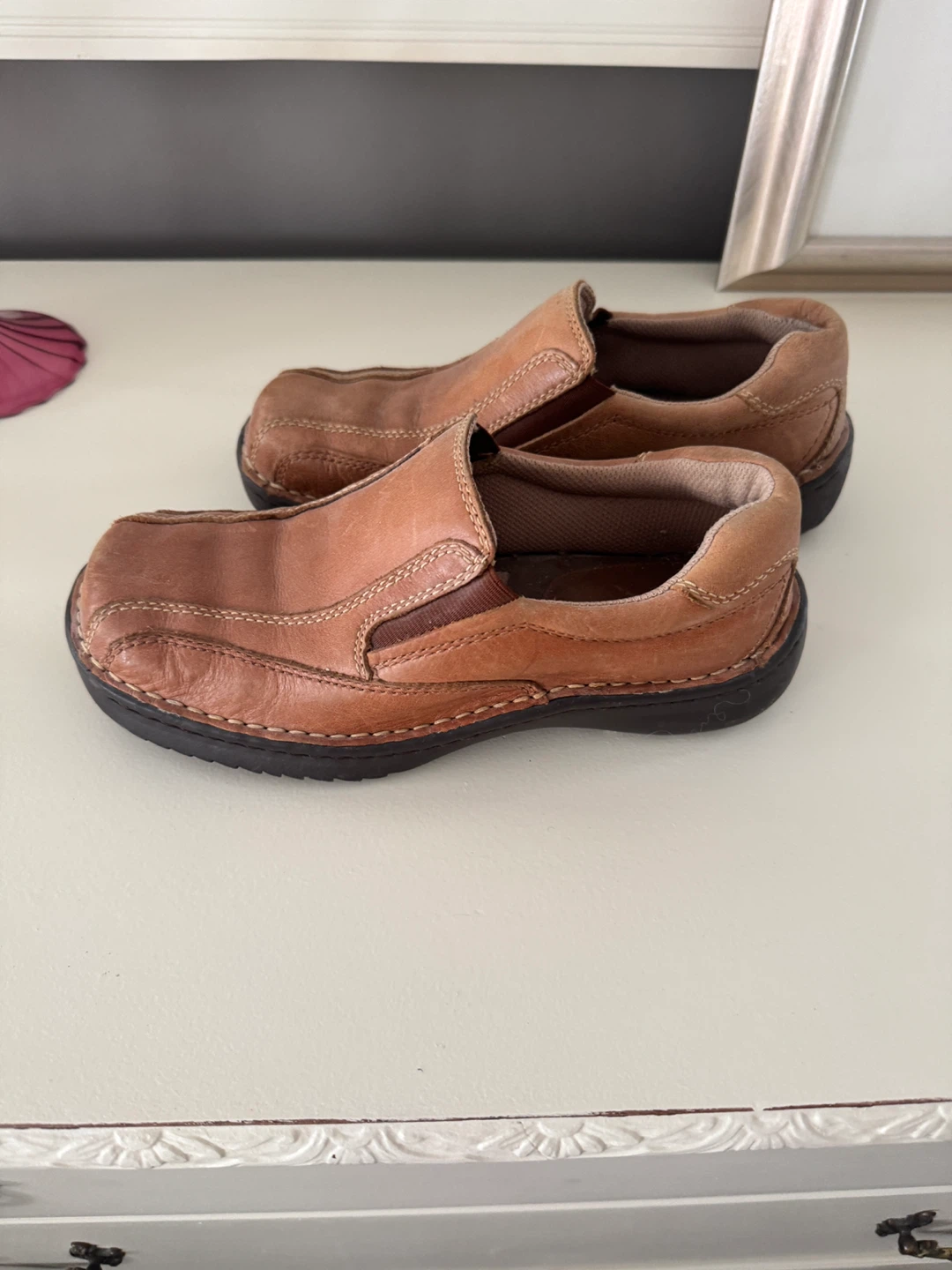 Skechers Brown Leather Slip-On Shoes