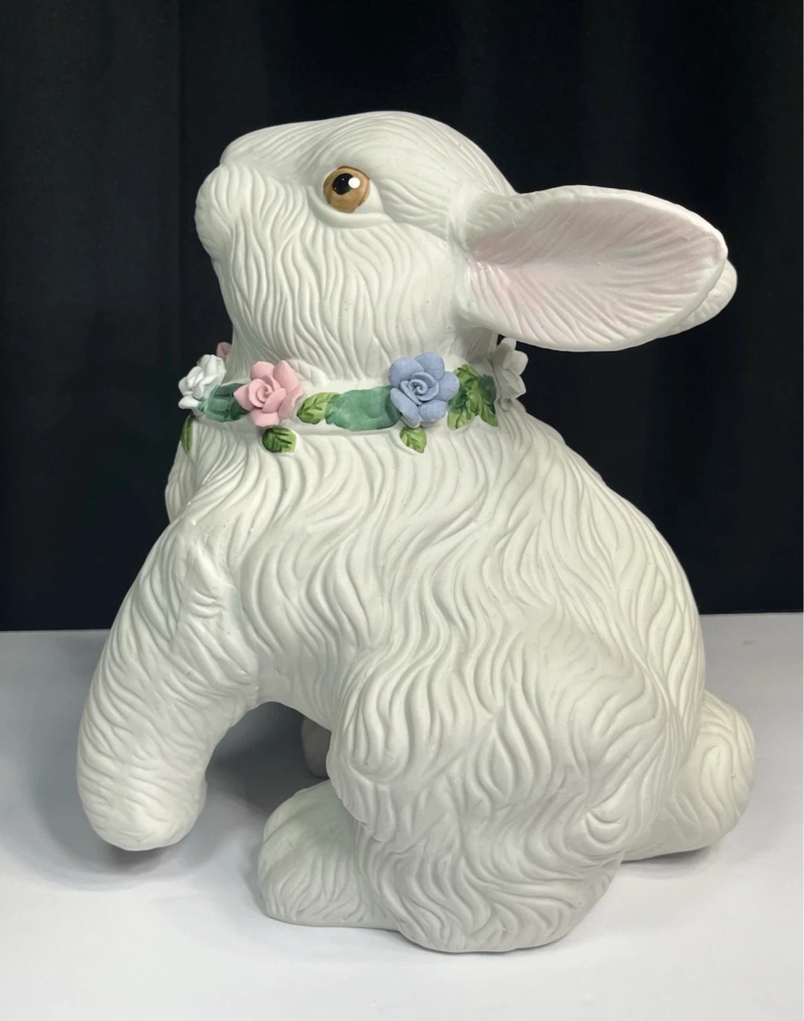 Ceramic Bunny Figurine with Floral Collar