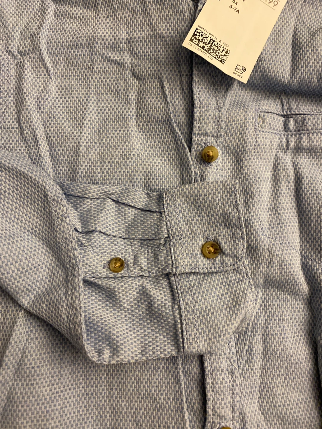 H&M Light Blue Textured Band Collar Shirt - Size 6-7Y - photo 5