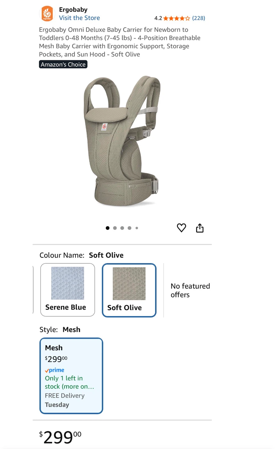 Ergobaby Omni Deluxe Mesh Baby Carrier - Soft Olive