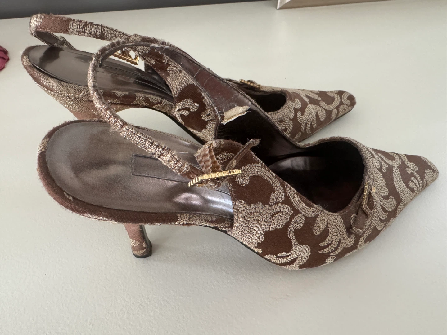 Brown patterned slingback heels - photo 5