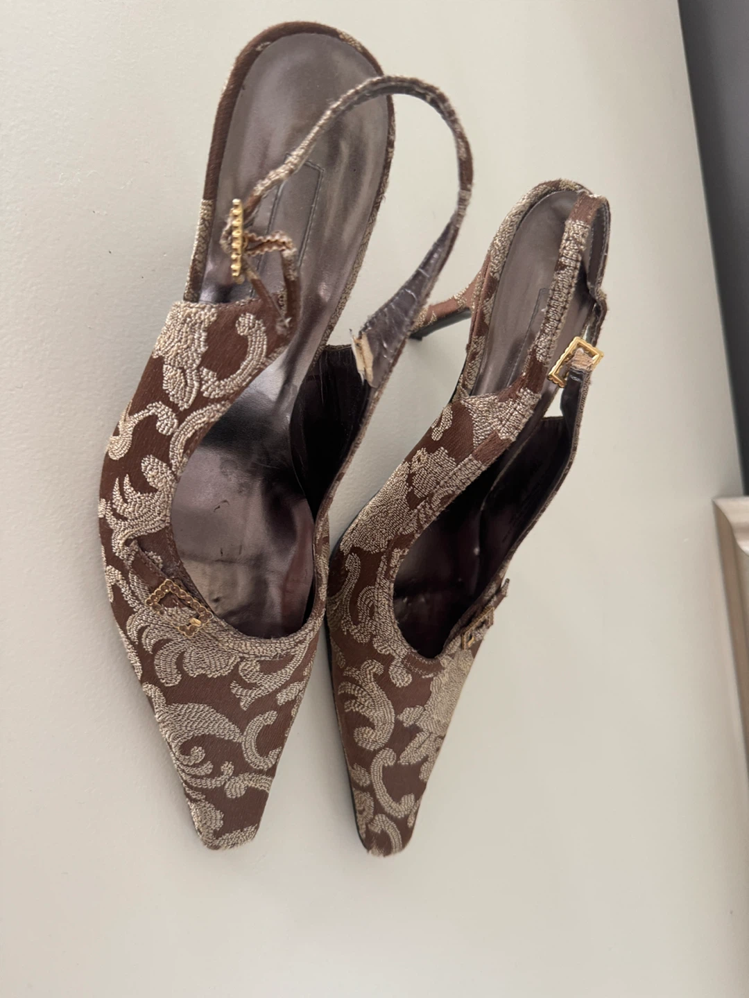 Brown patterned slingback heels - photo 4