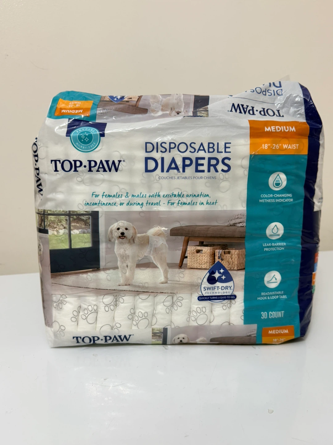 Top Paw Disposable Dog Diapers - Medium (30 Count)