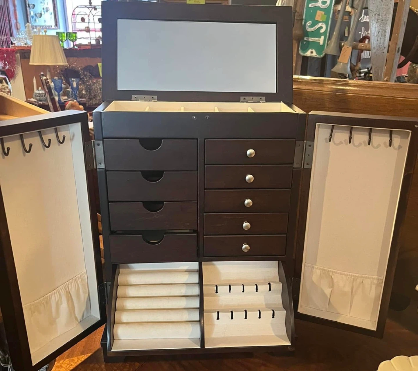 Mahogany Table top Jewelry Armoire with Mirror - photo 3