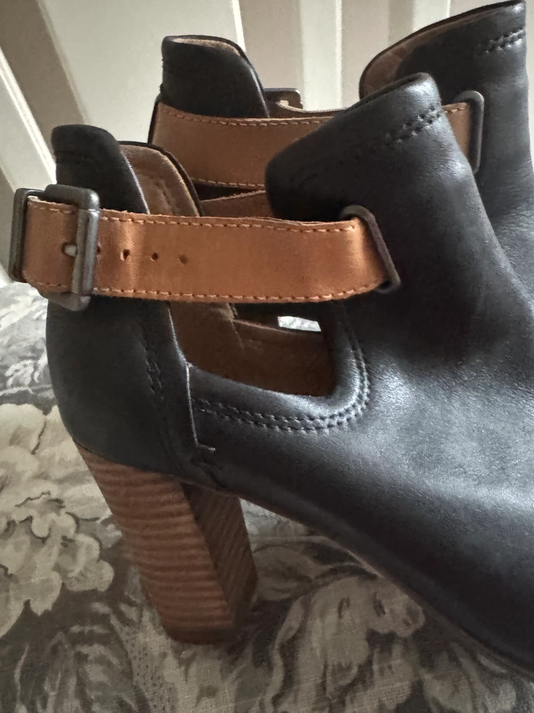 Clarks Artisan Black Leather Peep-Toe Ankle Boots