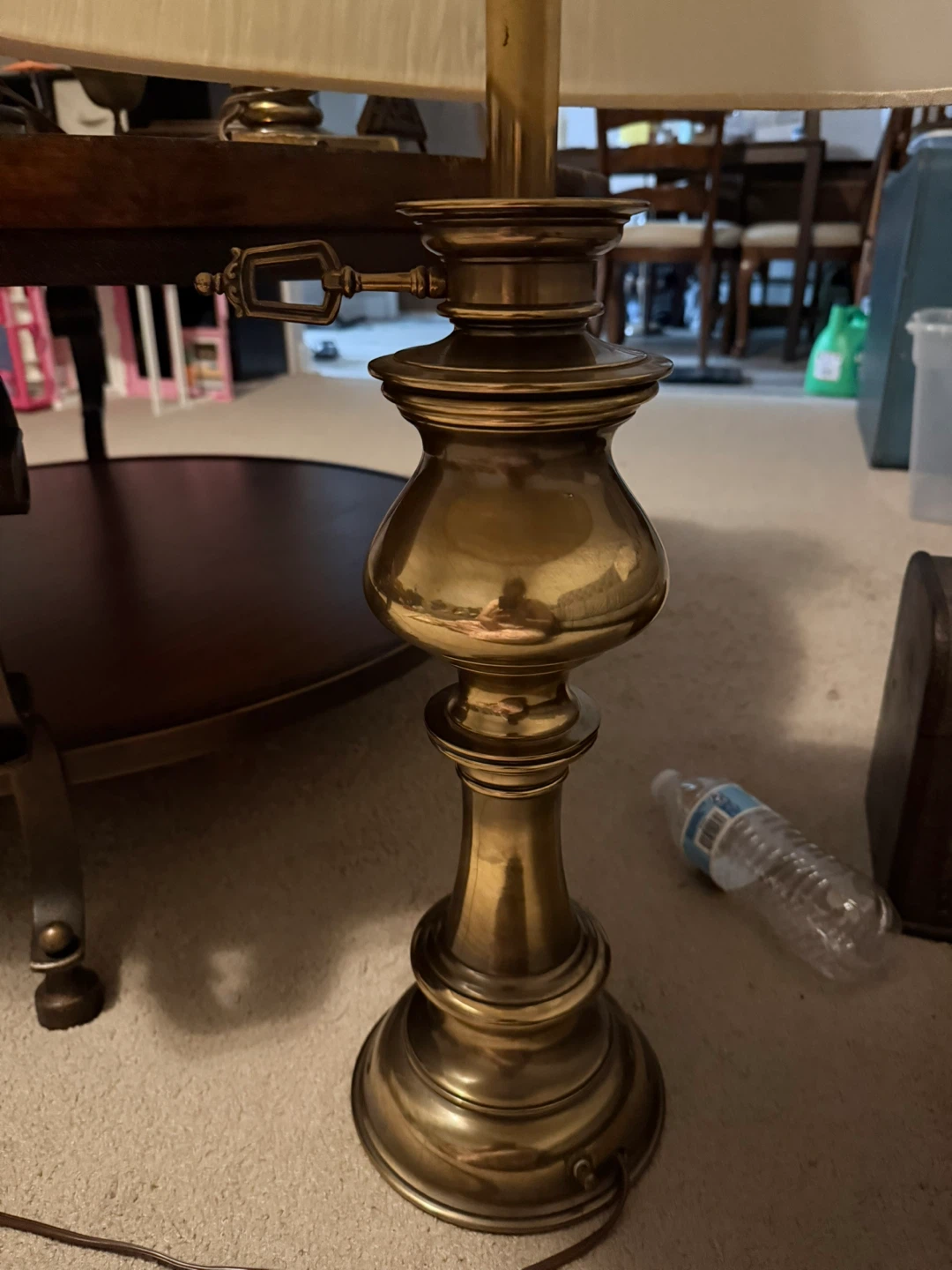 Vintage Brass Table Lamp with Cream Shade - photo 3