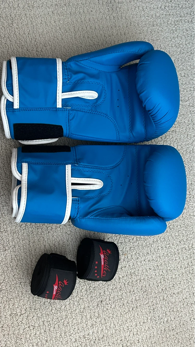 D-DEX Blue Boxing Gloves 10-oz with Hand Wraps