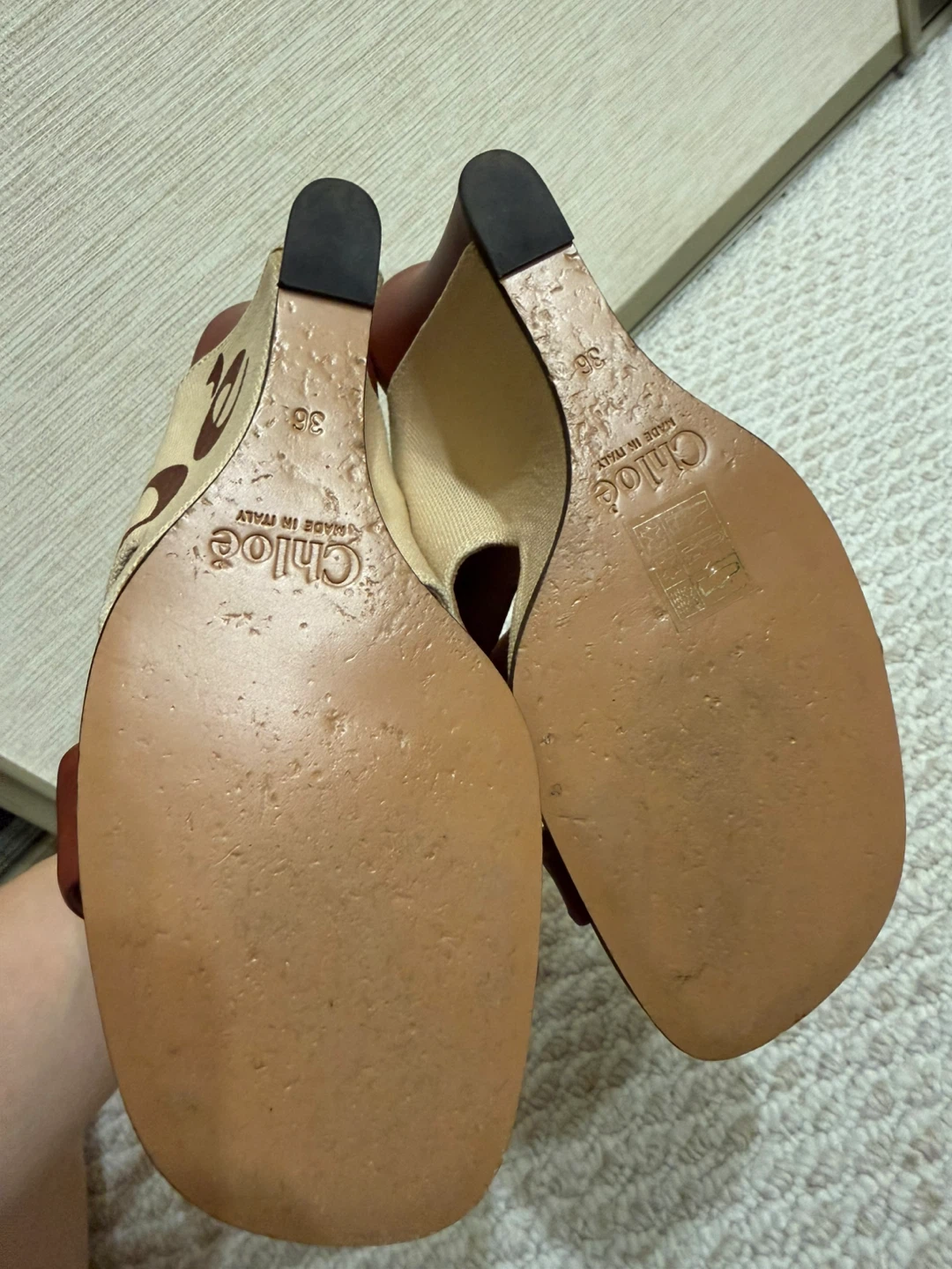Chloe Wedge Mules - Tan/Brown Canvas & Leather - photo 5