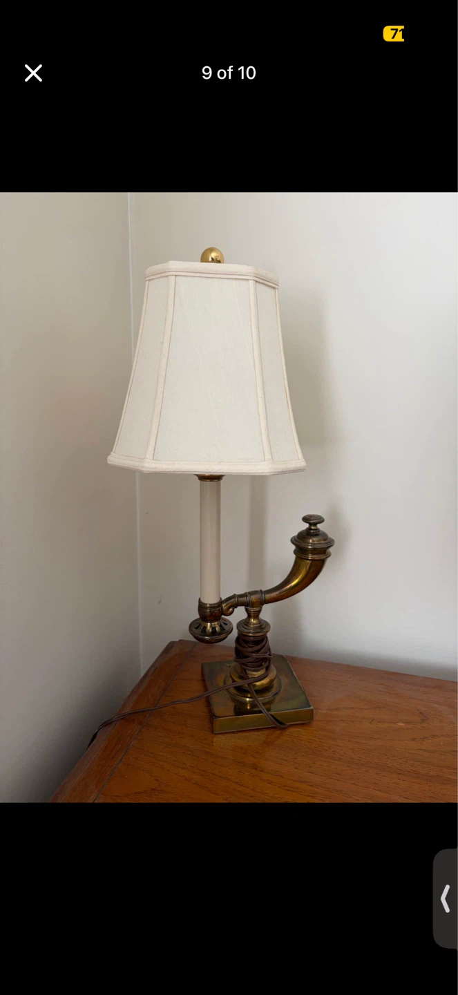 Vintage Brass Horn Style Desk Lamp with Cream Shade - photo 2